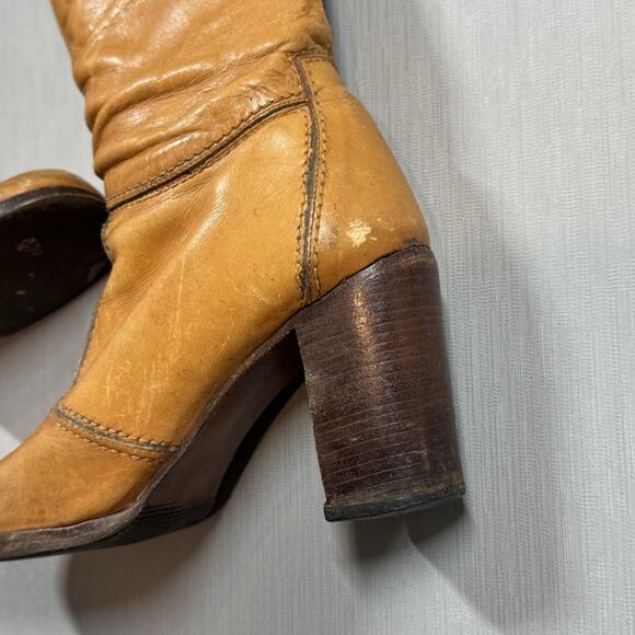 Chandler’s Campus Boots Knee High Tan Leather Vtg 70s 80’s Riding Sz 6.5 Camel - Picture 8 of 16